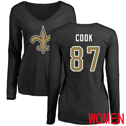 New Orleans Saints Black Women Jared Cook Name and Number Logo Slim Fit NFL Football #87 Long Sleeve T Shirt